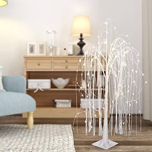 PEIDUO LED 4FT White Willow Tree 180 Warm White Lights Plug in Adapter Prelit Tree Branches for Christmas Indoor Outdoor Home Holiday Wedding Party Garden Décor