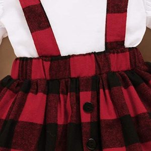 YDuoDuo 1-6T Baby Toddler Little Girls Xmas Spring Fall Outfits Long Sleeve Ruffle T-Shirt Plaid Suspender Skirts Clothes Set 