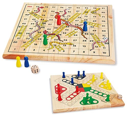 11" Classic Snake & Ladders Wooden Game Set Folding Board New 