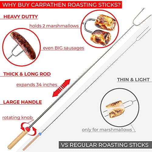 Marshmallow Roasting Sticks Set of 5 Rotating Telescoping Smores Hot Dog Skewer