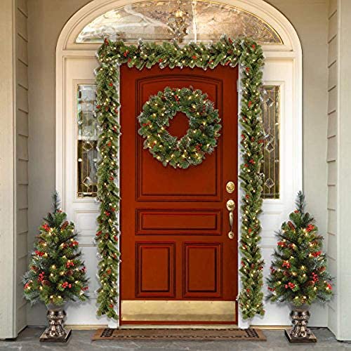 Green Pre-Lit Artificial Christmas Tree with Red Berries and Pine Cone 24-Inch 