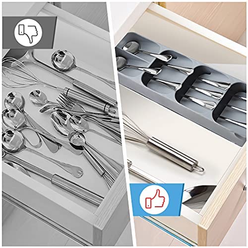 Faridabio Kitchen Drawer Organizer Tray,Cutlery Organiser Cutlery Spoon Knives,Fork and Silverware Partition Storage,Grey 