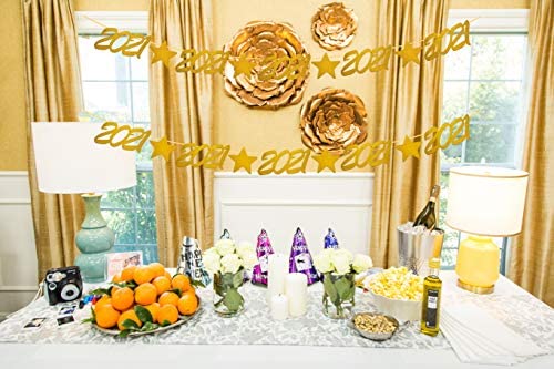 New Years Eve Party Decorations Gold Glittery Hello 2021 Banner and Happy New Year Banner Bunting for Garland Home Decor 