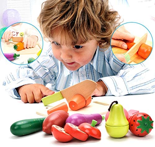 Details about   Educational Montessori Wooden Vegetables & Fruits Cut Tray for Kids Kitchen Play 