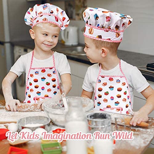 Vanmor Cute Kids Cooking and Baking Set 24 Pcs Toddler Apron and Chef Hat Girl 