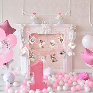 Gold First Birthday Celebration Decoration Whaline 1st Birthday Baby Photo Banner for Newborn to 12 Months Monthly Milestone Photograph Bunting Garland 