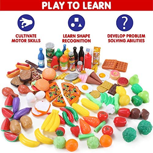 120 Piece Plastic Kitchen Set Food Play Pretend Kids Toys Beverages Grocery Gift 