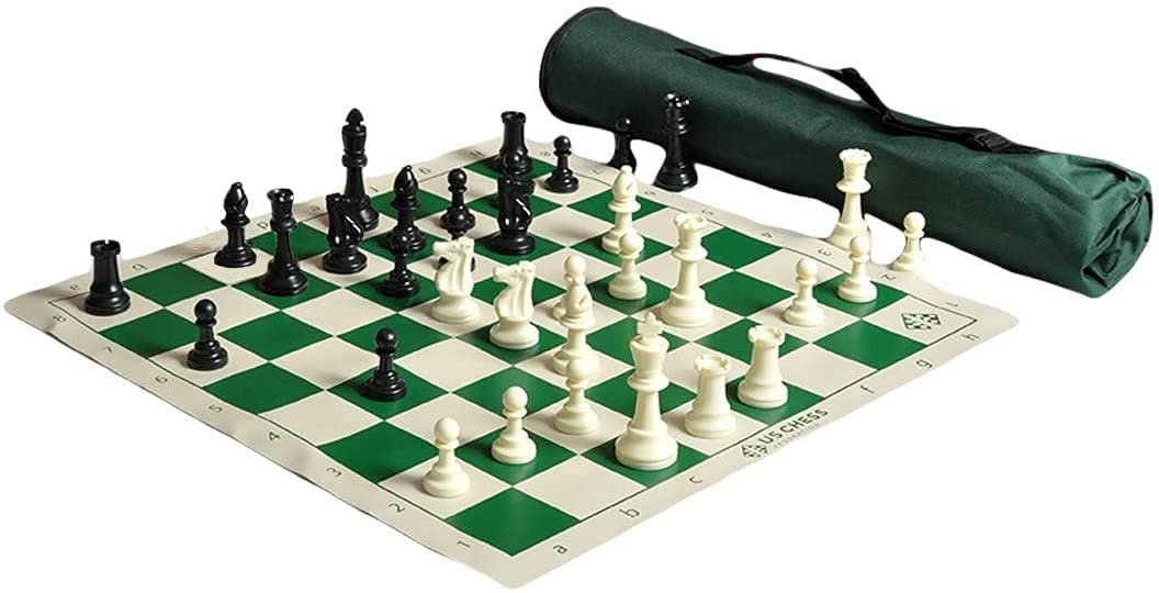 Basic Chess Set Combo Triple Weighted Regulation PiecesVinyl Chess Board 