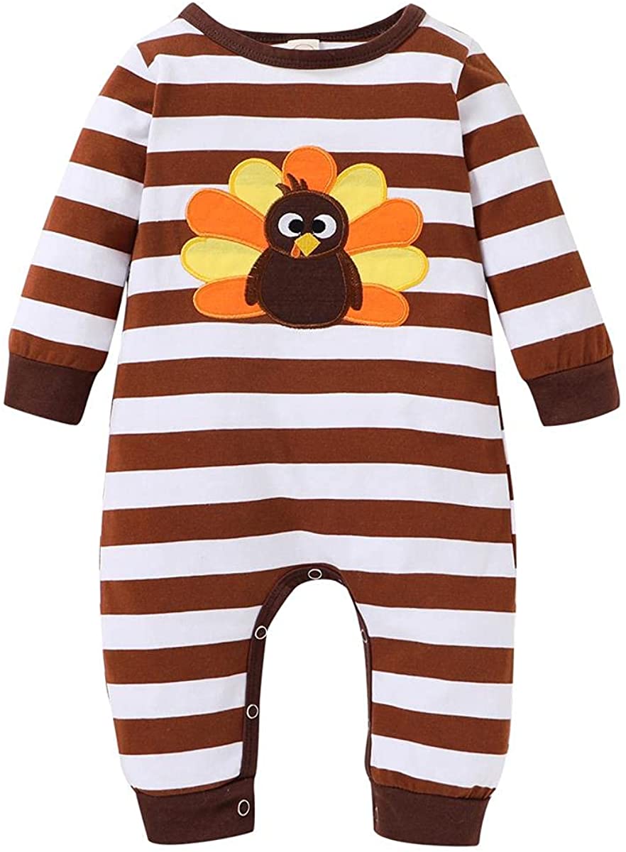 Nensiche Halloween Outfit Set Baby Boys Girls Funny Romper Fall Winter Stripe Pumpkin Bodysuit 