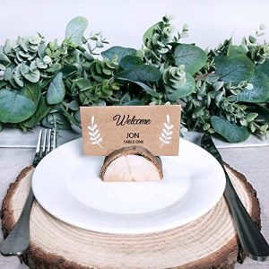 10pcs Rustic Wood Wedding Place Card Holders Half-Round Table Numbers Holder 