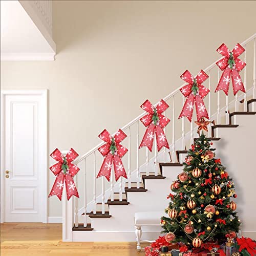 BOMMETER 22 inch Red Bow Christmas Tree Topper Wreath Bows Decorations Snowflake