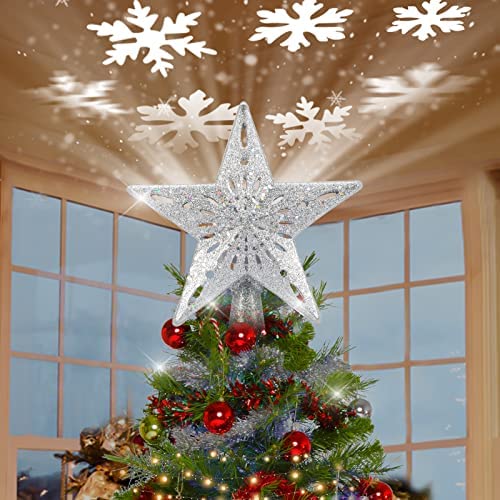 Details about   3D Hollowed Out Star Xmas Tree Topper LED Snowflake Projector Lights Decor 