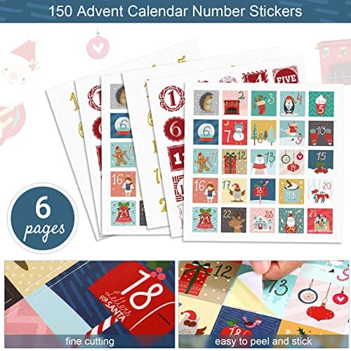 25 x Advent Calendar Stickers SKU6283 Christmas Countdown Vinyl Decals 