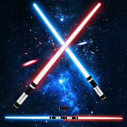 2 PACK 2-IN-1 LED LIGHT UP SWORDS SET FX DOUBLE BLADED DUAL SABERS 