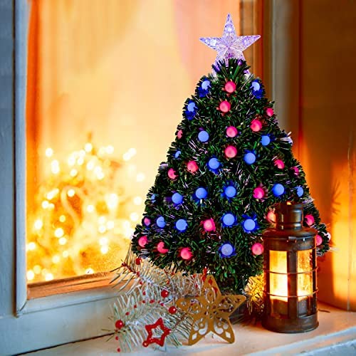 Jeeke Colorful Fiber Optic Christmas Tree Ornaments LED Xmas Tree Lights Tabletop Home Office Decoration 