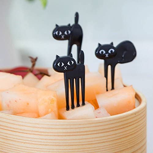 Black Cat Fruit Forks Cute Cartoon Plastic Fork Kitten Bento Decoration Label SE 