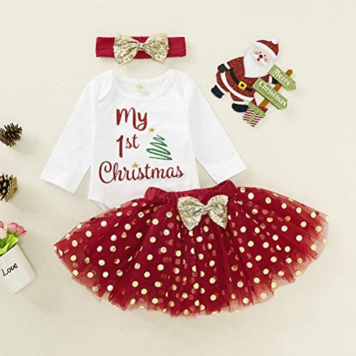 Baby Girl Clothes My 1st Christmas Romper+Red Plaid Tutu Dress with Headband 3Pc Skirt Outfit Set 