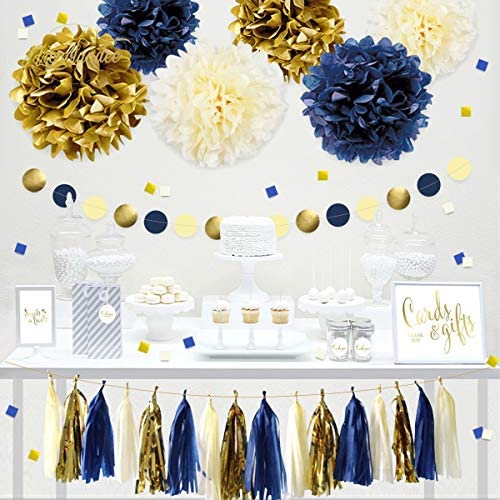NICROLANDEE Navy Blue Party Decorations Graduation Accessories Bridal Shower Nursery Decorations Wedding 12 Pieces Navy Tissue Paper Pom Poms for Get Ready Birthday Bachelorette 