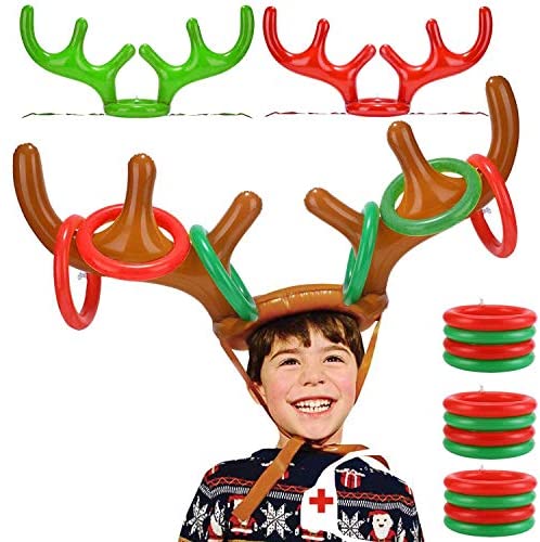 for Kids Adults And Family Christmas Party Favors & Christmas Games with 2 Inflatable Reindeer Antler Hat And 8 Antler Ring Toss REUUY Christmas Toss,Inflatable Reindeer Antler Kit 