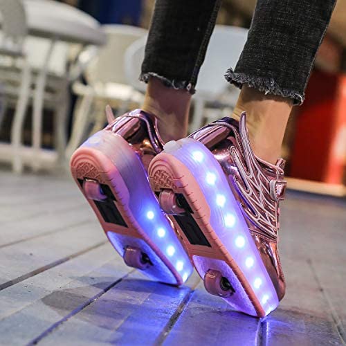 Nsasy Roller Shoes Kids Roller Skates Shoes Girls Boys Wheels Shoes Become Sport Sneaker with Led for Children Gift Pink Size 11.5 Little Kid 