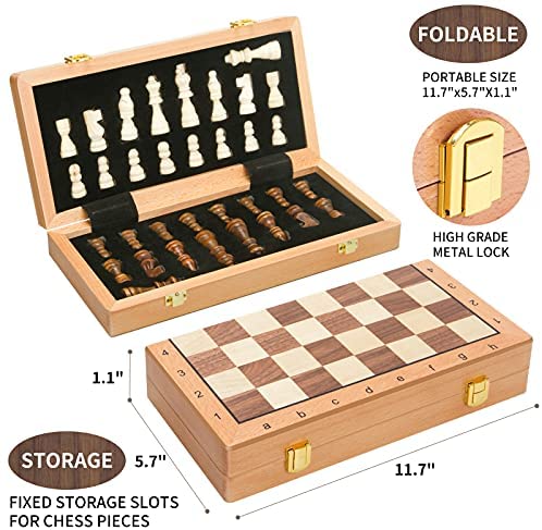 29cm Magnetic Wooden Chess Set Chess Checkers Backgammon Folding Board Game Kit 