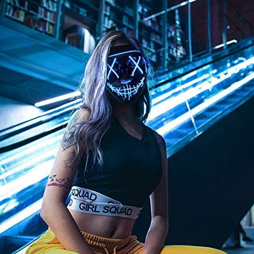 Colplay LED Light Up Scar Halloween,Rave Glow Masquerade Mask for Costume&Cosplay Party.Adjustable&Eco-Friendly Material. 