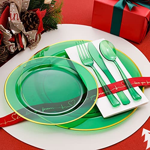 36 Salad Plates 36 Knives 36 Forks COLOSUS 36 Guests Clear Red Plastic Plates with Gold Rim Red Disposable Silverware Include 36 Dinner Plates 36 Tumblers for Wedding Parties 36 Spoons 