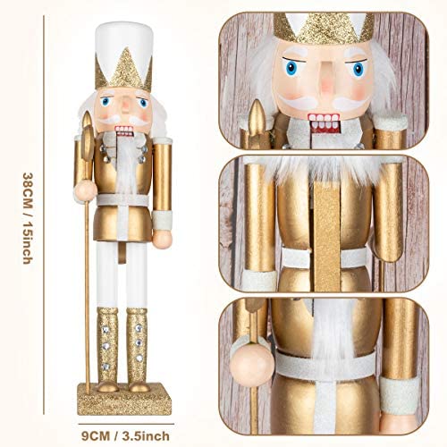 KINGYEE Red and White Christmas Nutcracker 15-Inch Set of 4 Wooden Nutcracker King and Soldier Figurine Display Set for Christmas Decorations