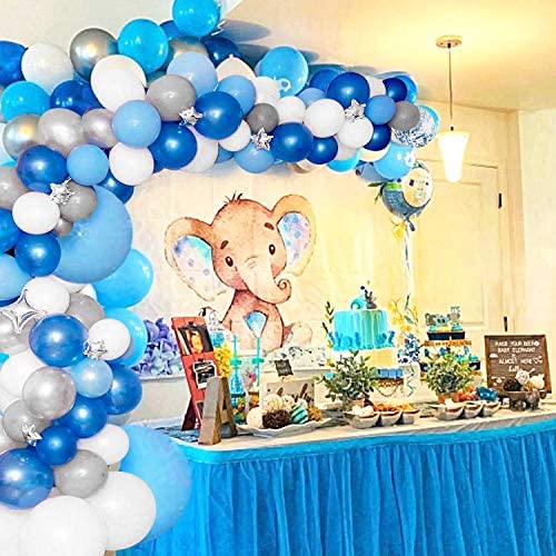 GuassLee 135 Pieces Balloon Garland Arch Kit White Blue Silver and Blue Latex 
