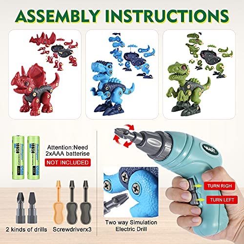 Dinosaur Toy Birthday Party Gifts Boys Girls Learning Educational Building Construction Sets with Electric Drill JinHop Take Apart Dinosaur Toys for Kids 5-7 