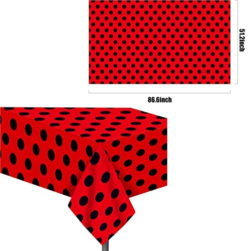 LJCL 3 Pack Red & Black Polka Dots Tablecloth 54 x 87 Inch Rectangle Polka Dot Plastic Tablecloth for Ladybug Party Western Themed Party Birthday Party Decoration 
