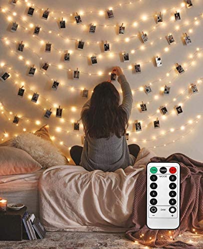 4 Lighting Modes Fairy Lights Update Version Hanging Photos Pictures Cards Power by Batteries or USB Port Multi-Colors for Party Bedroom Wedding Event 40 LED Photo Clips String Lights 