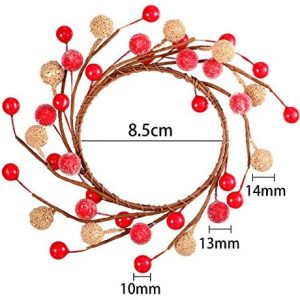WILLBOND 6 Packs Christmas Candle Rings Wreaths Mini Fall Berry Twig Wreath Candle Wreath Farmhouse Candle Wreaths Rings for Table Centerpiece Decoration Frost Berry 
