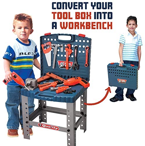 Workbench Kids Childrens Toy Tool Box Kit DIY Work Station Playset Working Drill 