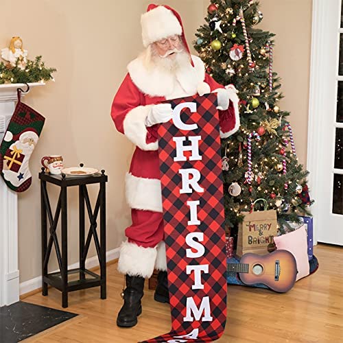 Jiyaru Christmas Porch Decorations Door Banner Merry Christmas Happy New Year Plaid Porch Signs for Home Front Door Outdoor Xmas Decor #1 