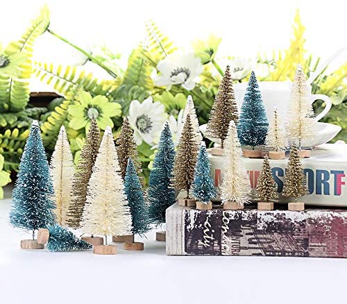 24pcs Mini Sisal Bottle Brush CHRISTMAS TREES Snow Frost Village Pin Tree Decor 