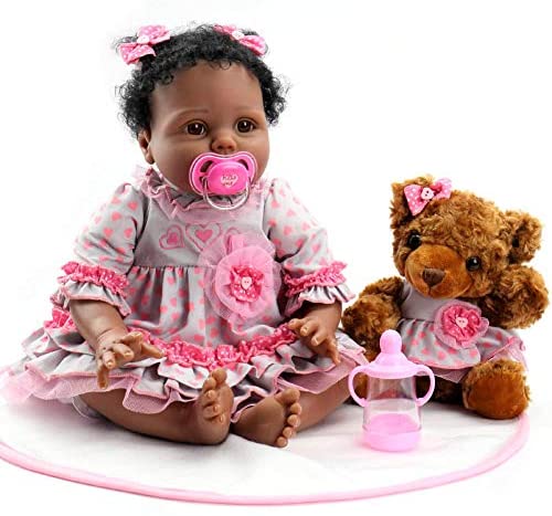 Aori Black Reborn Baby Dolls Lifelike African American Boy Doll 22 Inch with Giraffe Gift Set 