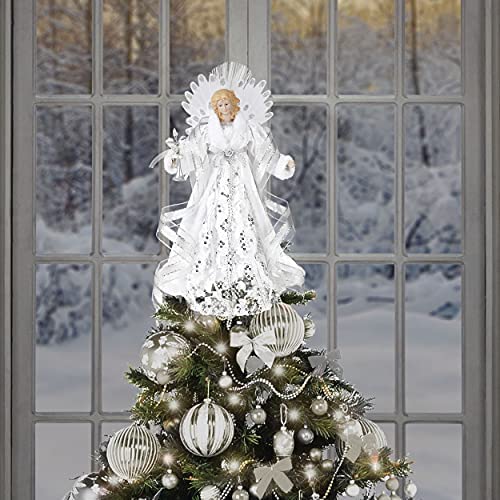 12Inch/30cm Pre-Lit Silver White Metal Star Tree Decoration with 10 Warm LED Lights Frozen Winter Christmas Decorations Battery Operated Not Included Valery Madelyn Christmas Tree Topper 