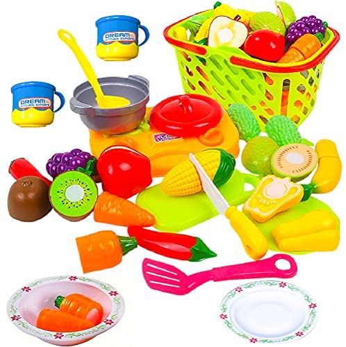 FUNERICA Play Kitchen Cutting Toy Food Set With Pretend Fruits Vegetables And 