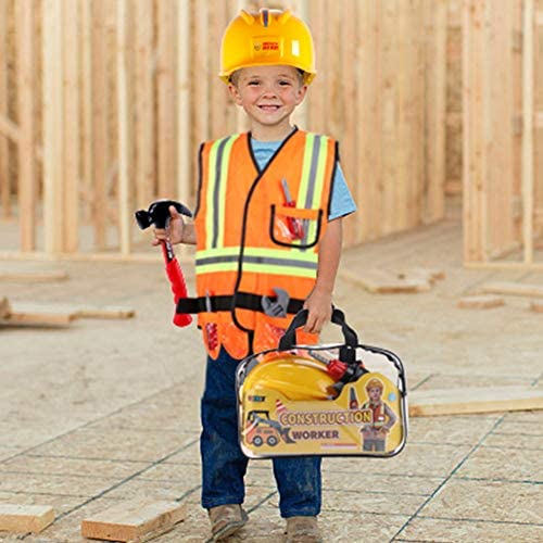 Kids Role Play Costume Set Construction Dress up Toy Kit with Tools for Party 