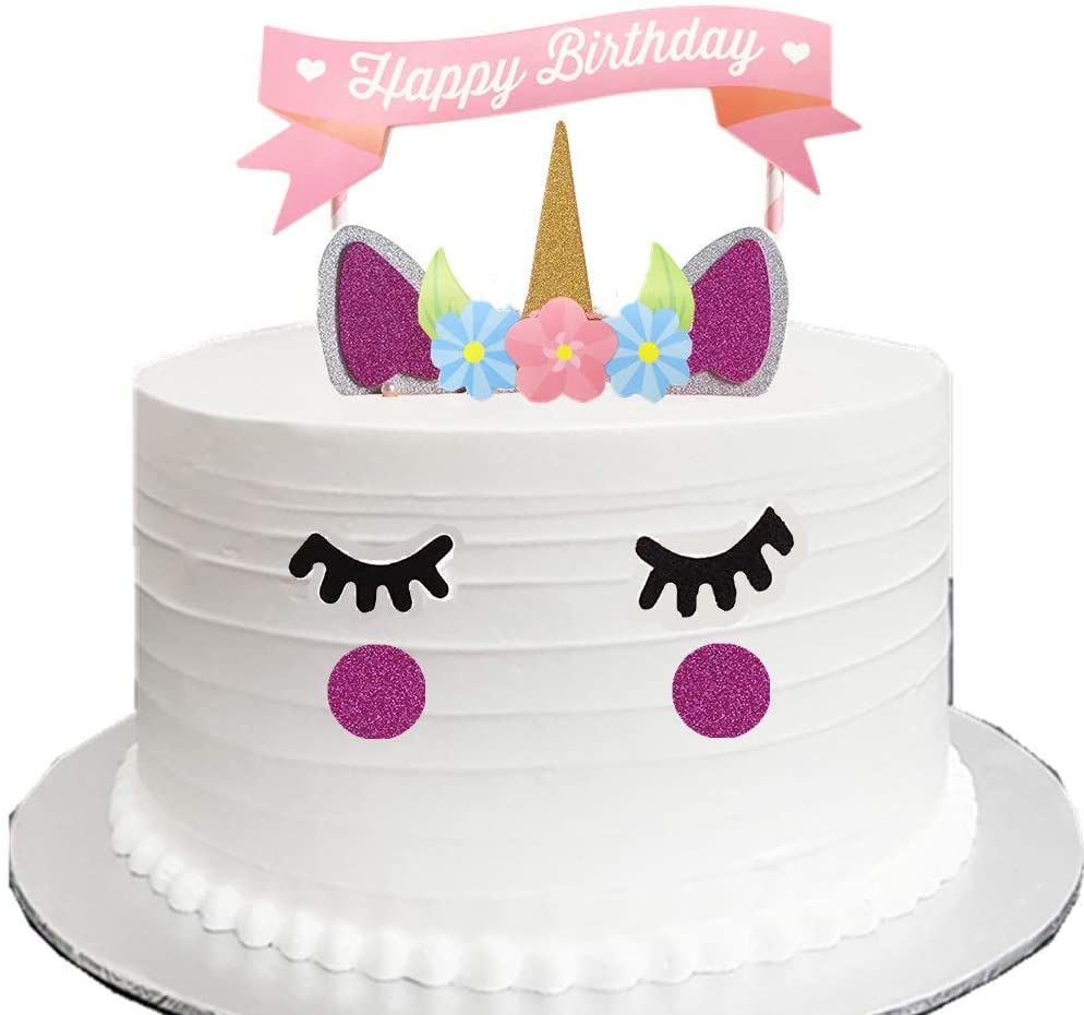 Happy Birthday Garlands Banners Unicorn Paper Cake Topper Birthday Party Decor 