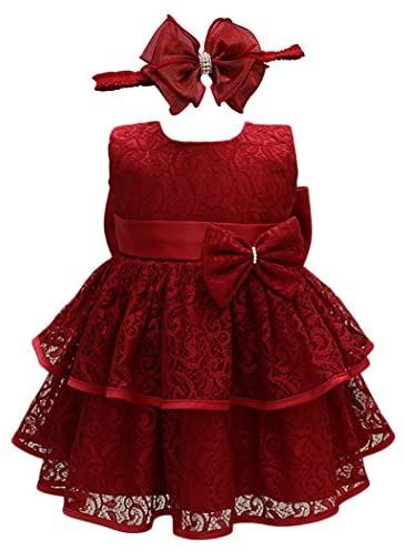 Glamulice Baby Girls Flower Christening Baptism Dress Formal Party Special Occasion Dresses for Toddler 