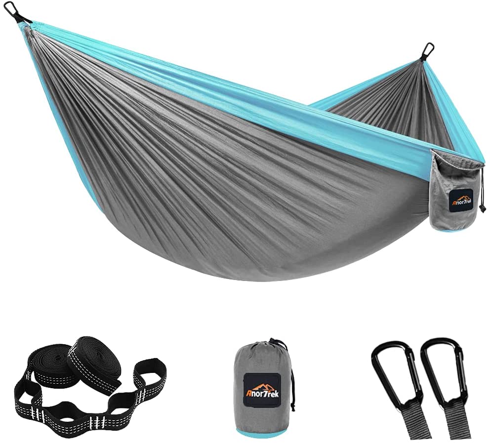 Garden Parachute Hammock for Camping Lightweight Portable Single & Double Hammock with Tree Straps Hiking AnorTrek Camping Hammock 10 FT/18+1 Loops 