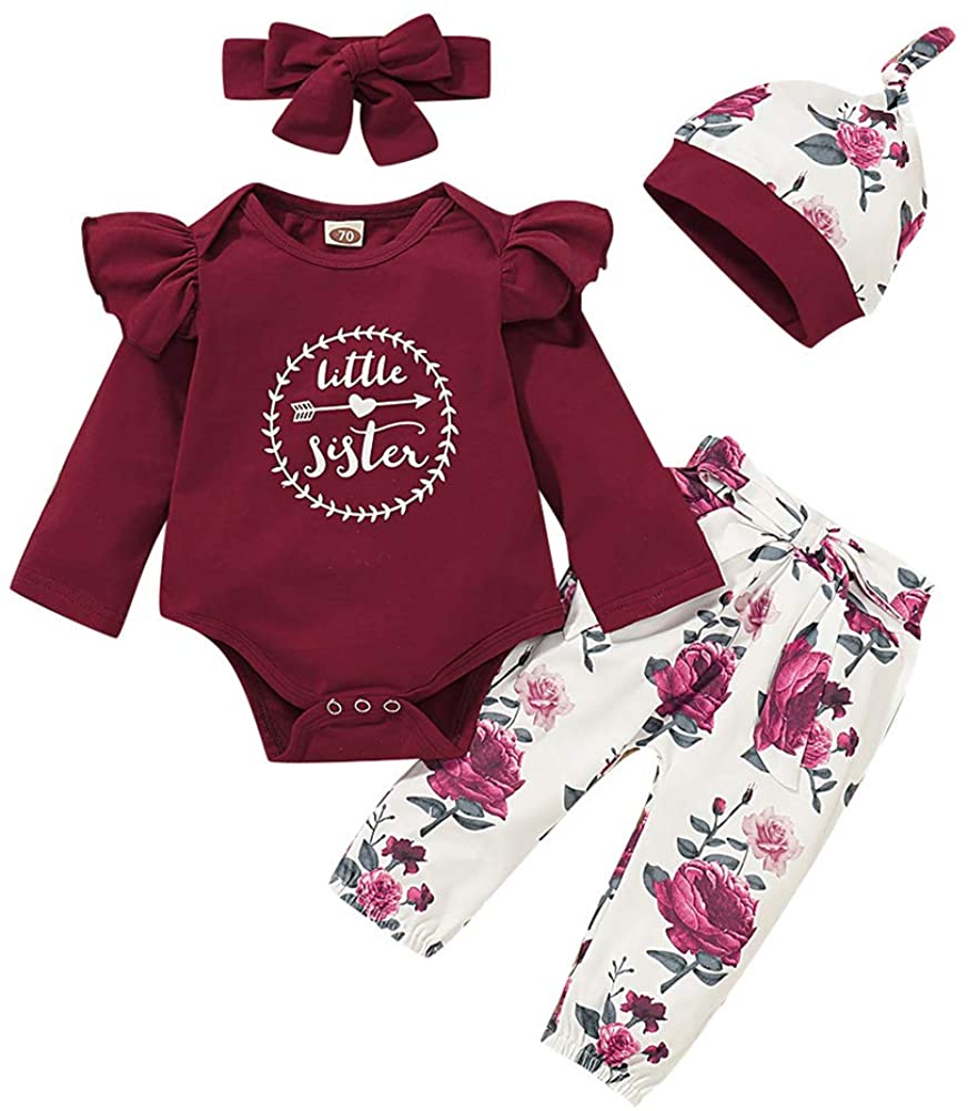 Baby Newborn Girls Long Sleeve Romper Casual Floral Pants Outfits Set Clothes 