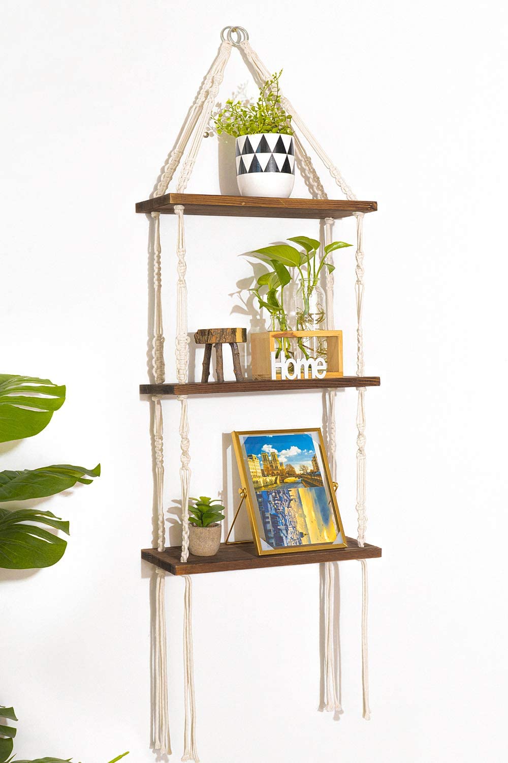 3-Tiers Wood Hanging Shelf Wall Swing Storage Organizer Rack 