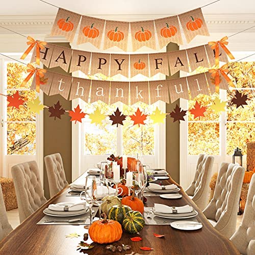 MZYARD Thanksgiving Day Pumpkin Burlap Banner Happy Fall Harvest Bunting Banner Flag Garland Home Party Decoration 