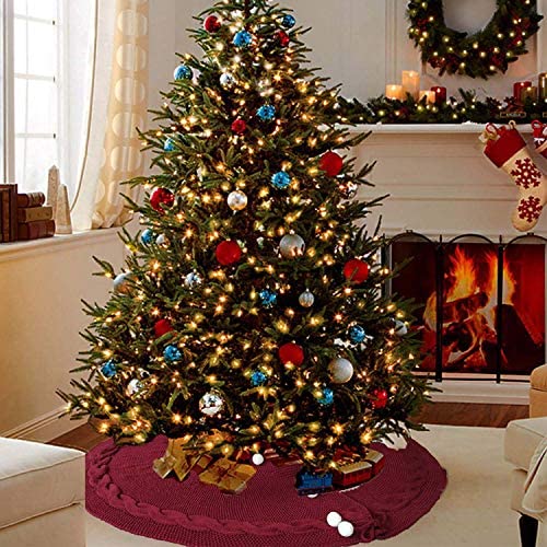 Off White MACUNIN Christmas Tree Skirt 48 inches Traditional Knitted Thick Rustic Tree Skirt Luxury Skirt for Xmas Holiday Decorations Indoor Outdoor