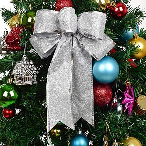 5Pcs Large Glitter Ribbon Bow Christmas Tree Ornaments Xmas Party Home Decor 