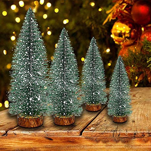 LED Mini Sisal Christmas Tree Ornament Snow Frost Pine Tree Xmas Party Decor 