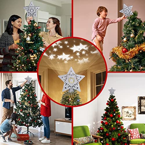 Raburt 3D Hollow Gold/Sliver Star Topper Projection Light with Built-in Rotating LED Ball for Christmas Tree Decoration 